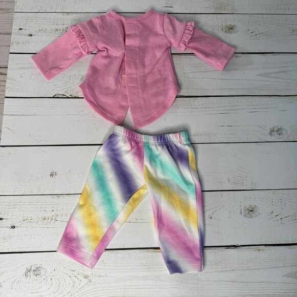 Komar Kids 18" Doll Pink Unicorn Ruffled Top & Tie-Dye Heart Leggings Set - Picture 2 of 4